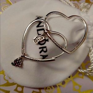Pandora Asymmetrical heart earrings with charms